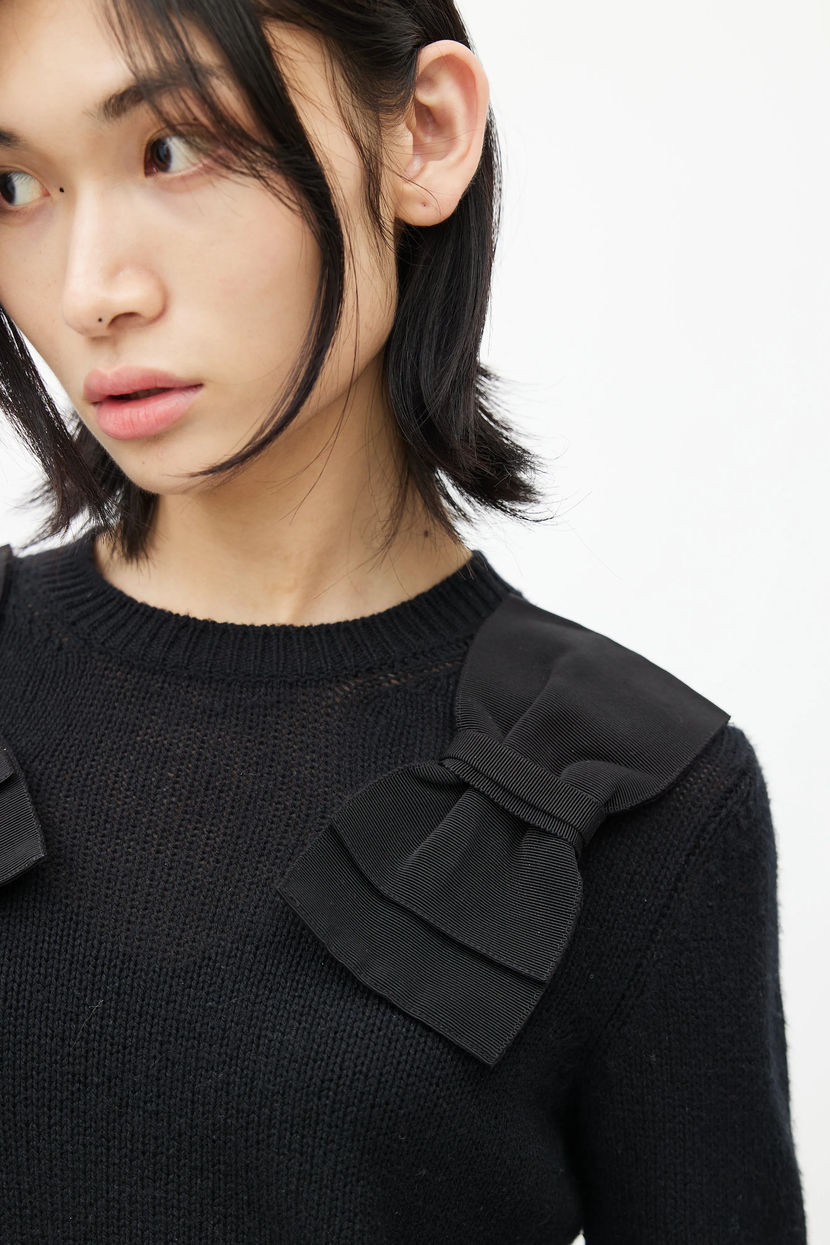 Black Knit Cashmere Bow Cardigan