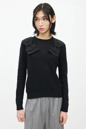 Black Knit Cashmere Bow Cardigan