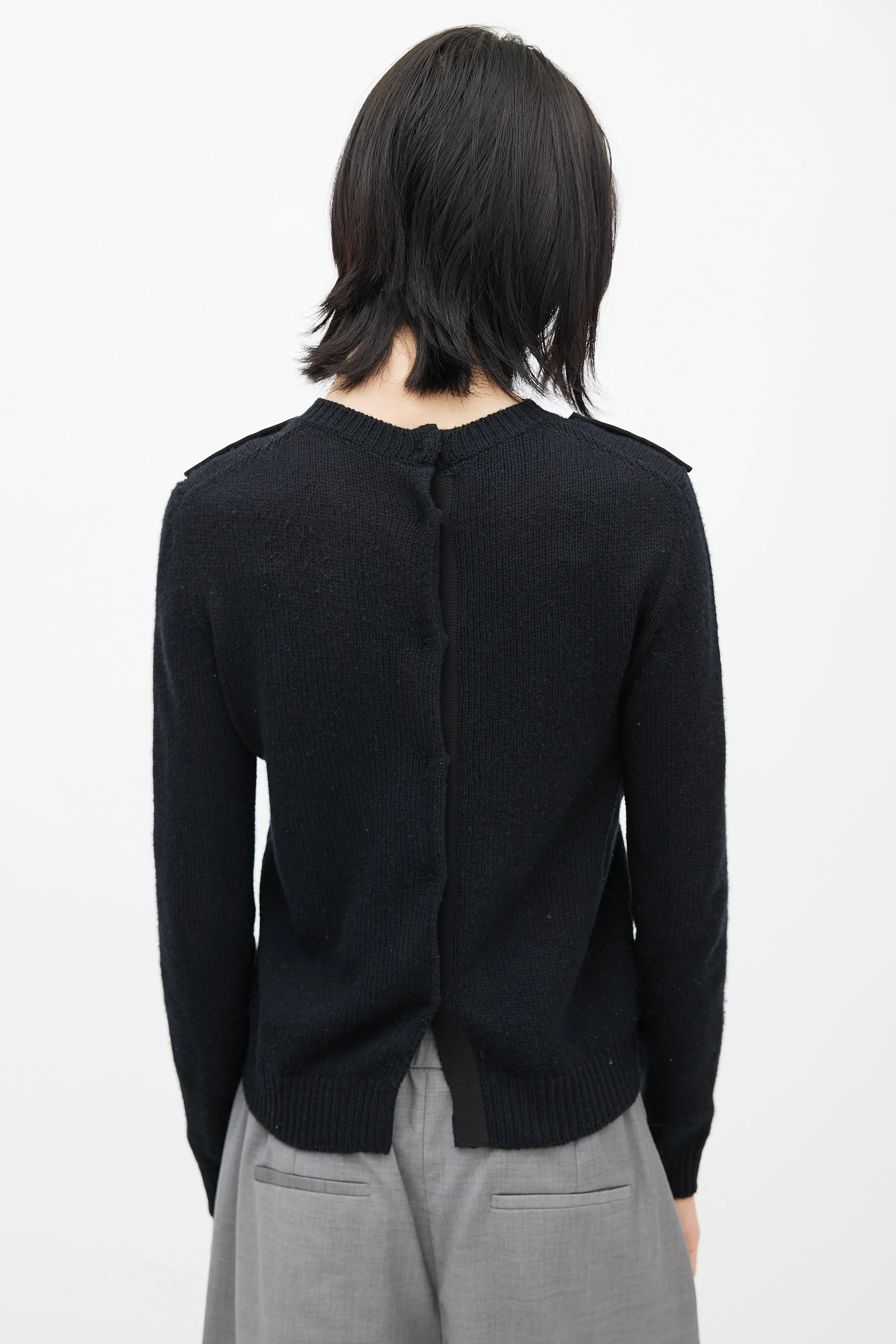 Black Knit Cashmere Bow Cardigan