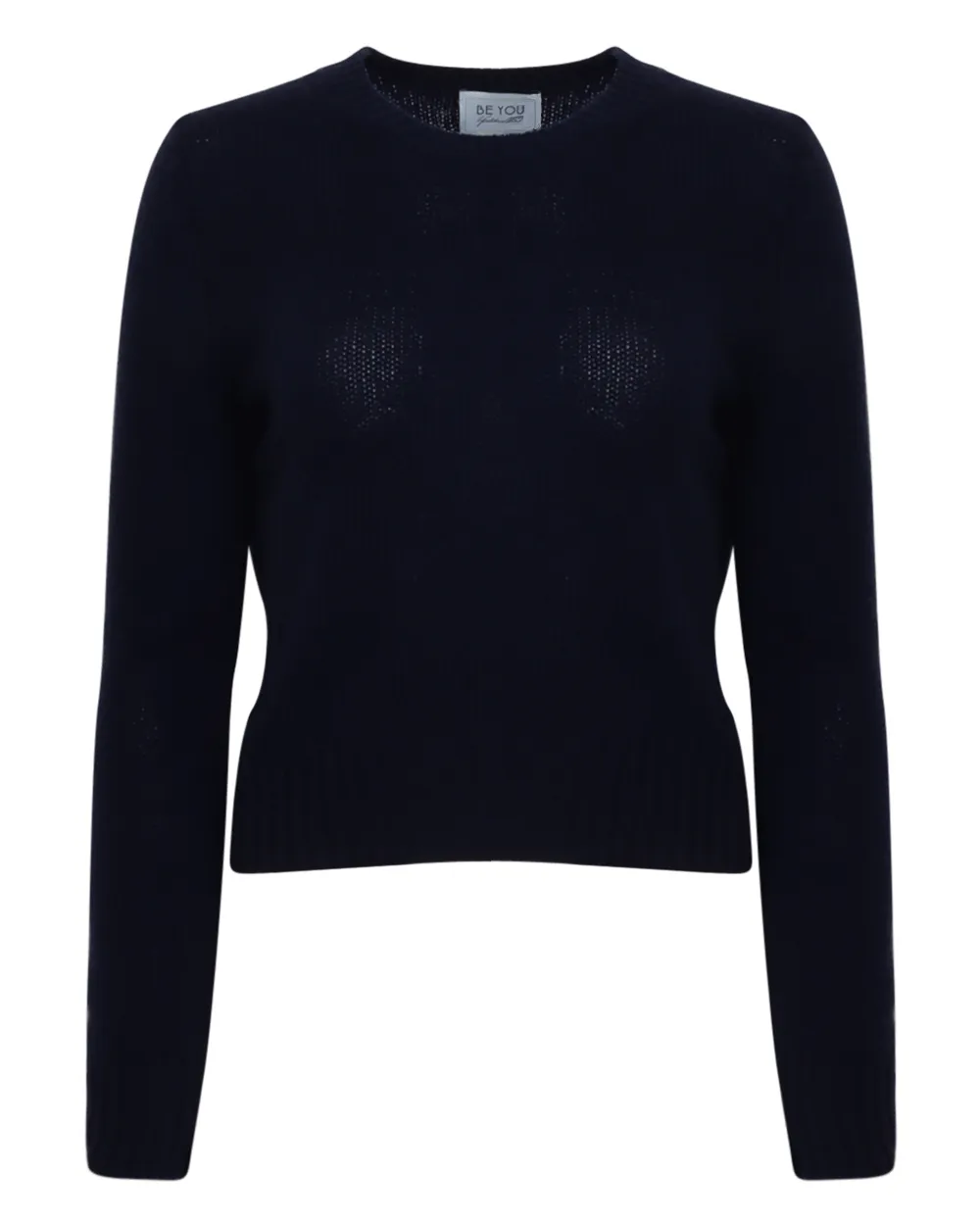 Blue Solid Cropped Crew Neck