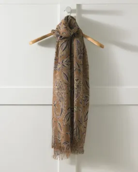 Camel Paisley Design Lightweight Cashmere Stole