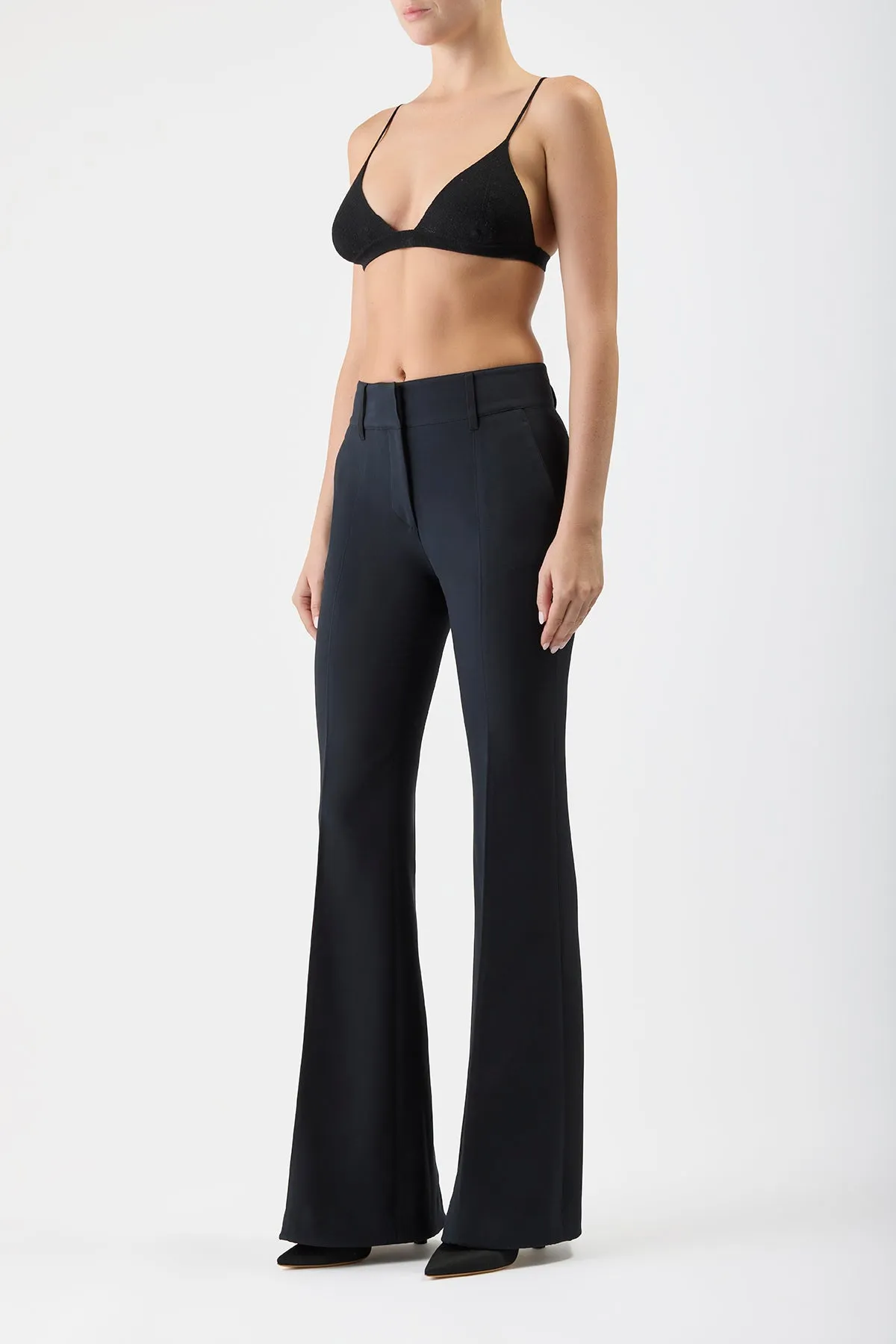 Chevier Knit Bra in Black Merino Wool