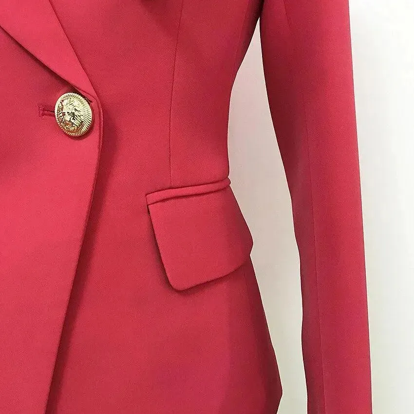 Coral Red Blazer Women - Casual - Plain-Solid