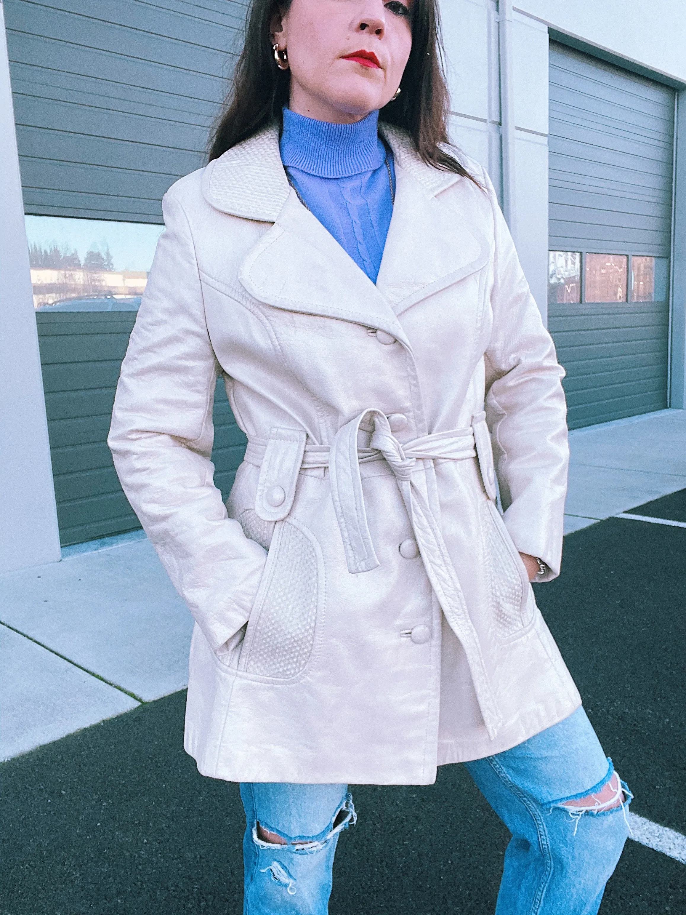 Cream Leather Trench