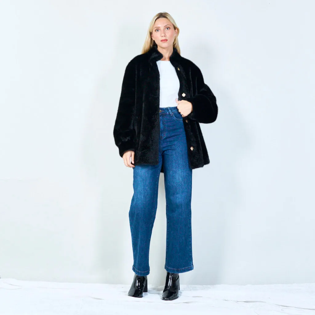 Elegant faux fur button-up coat wholesale