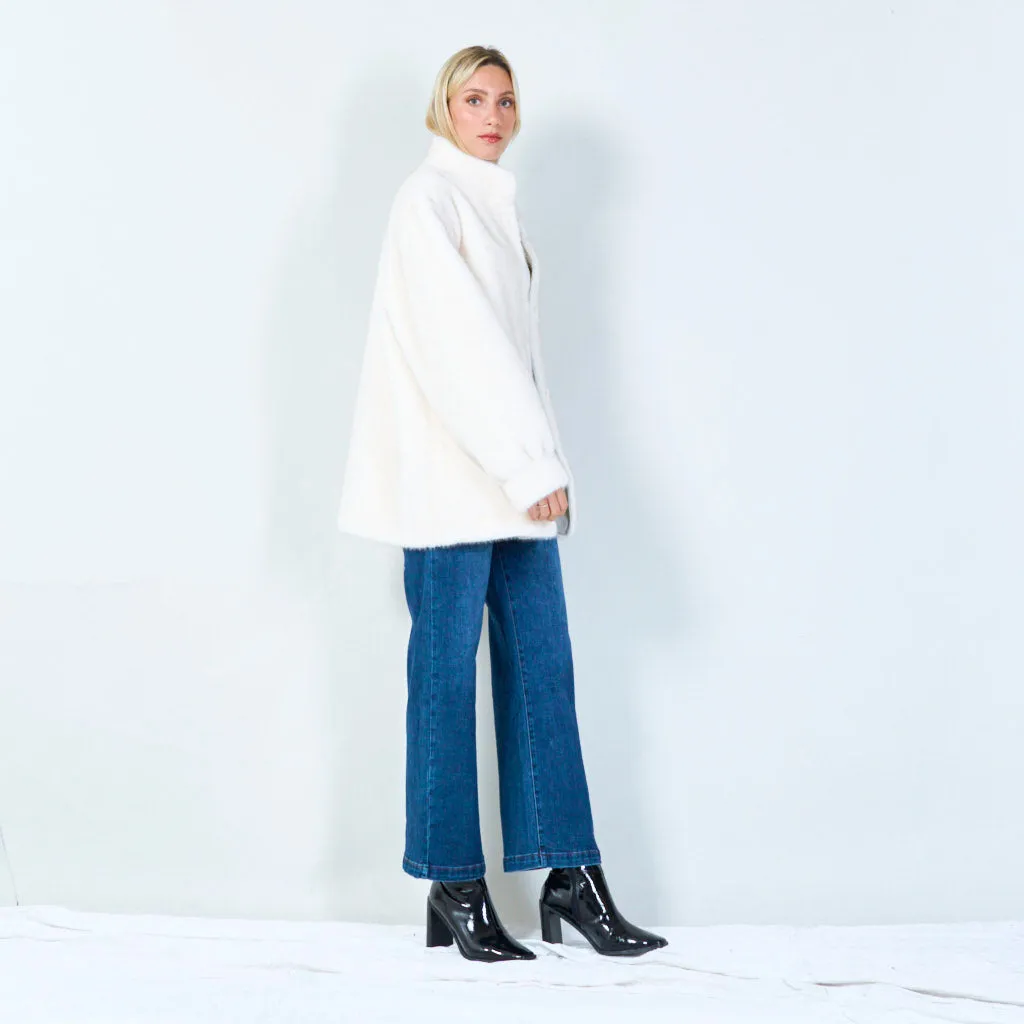 Elegant faux fur button-up coat wholesale