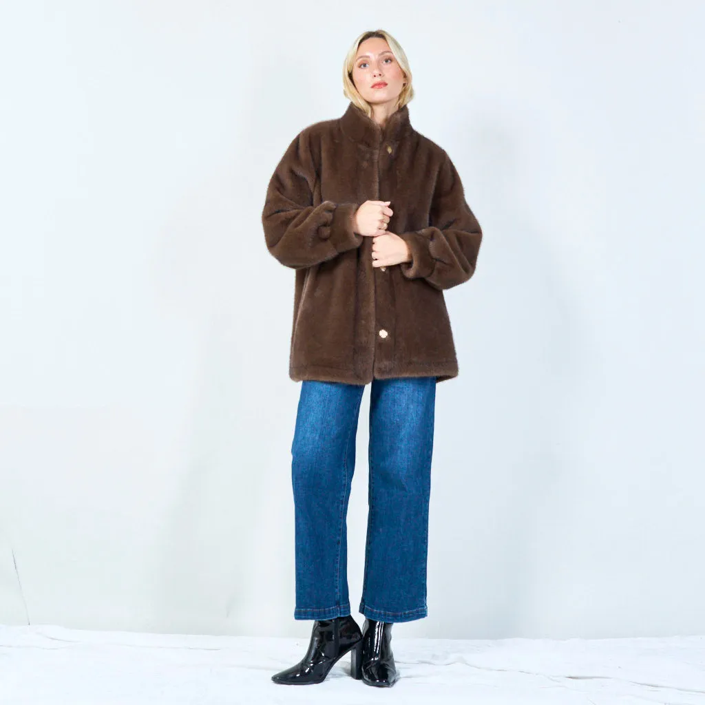 Elegant faux fur button-up coat wholesale