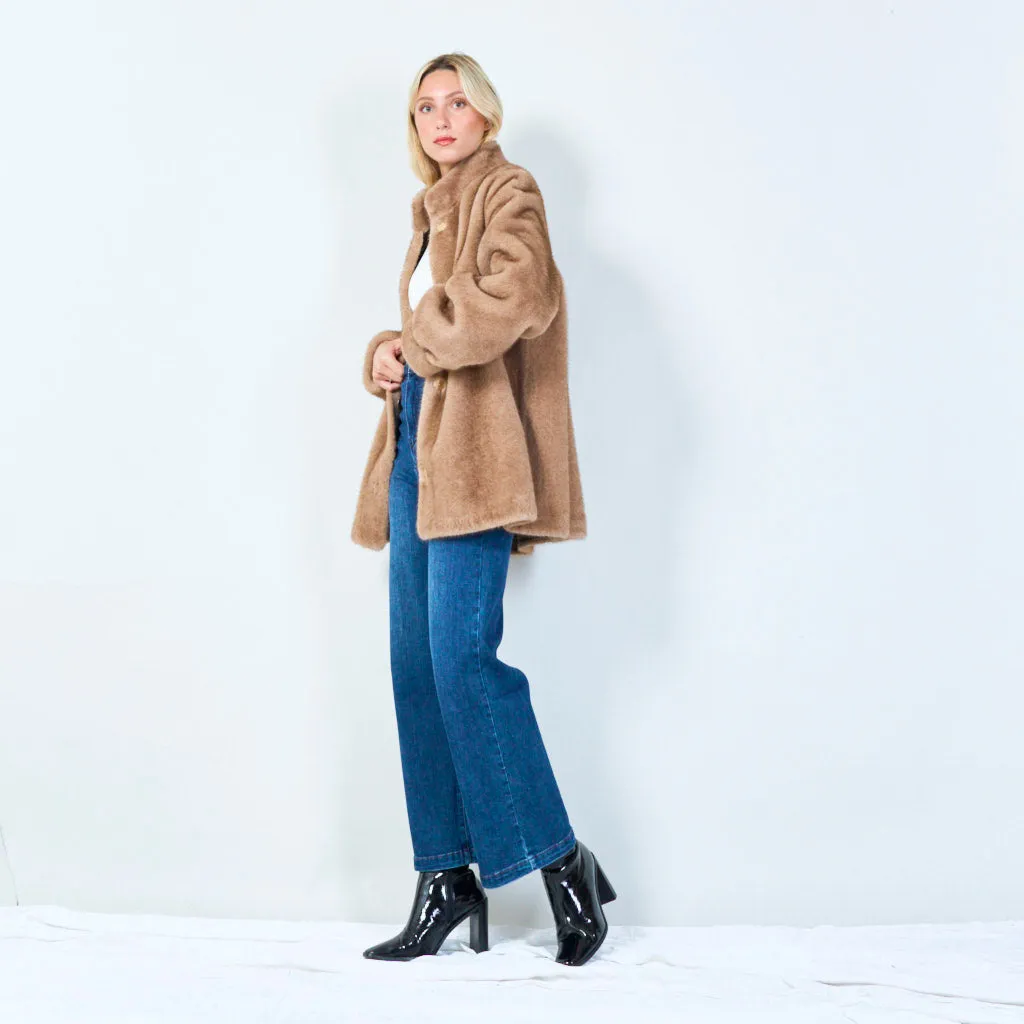 Elegant faux fur button-up coat wholesale
