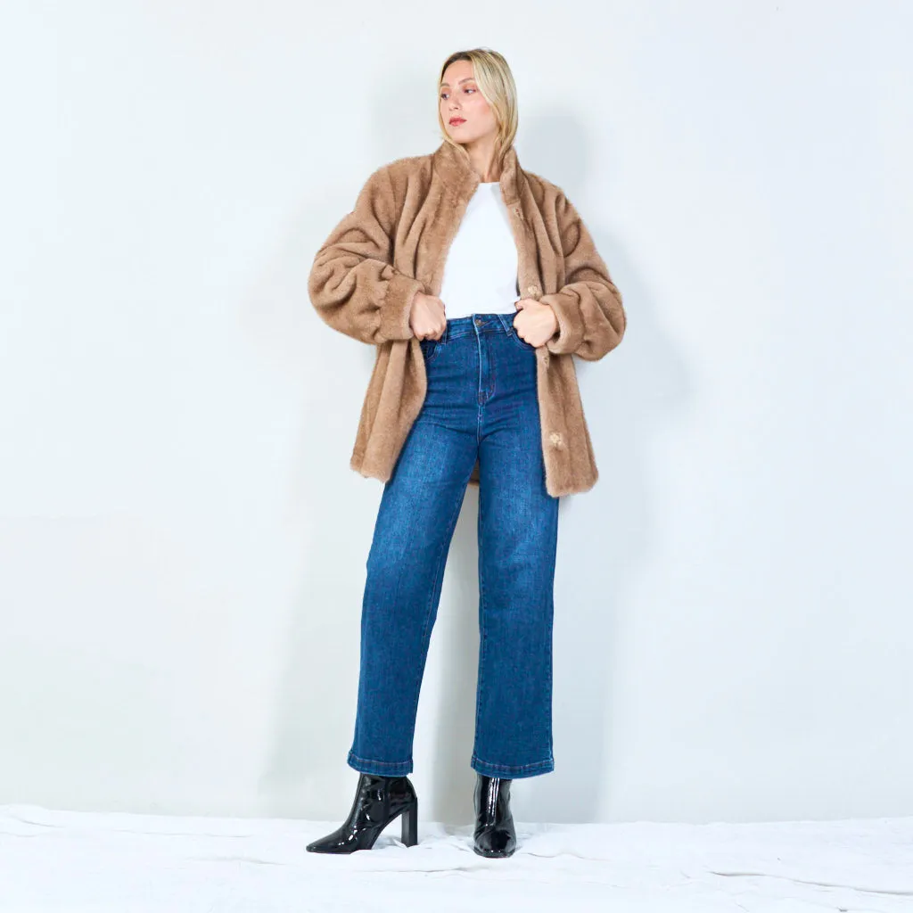 Elegant faux fur button-up coat wholesale