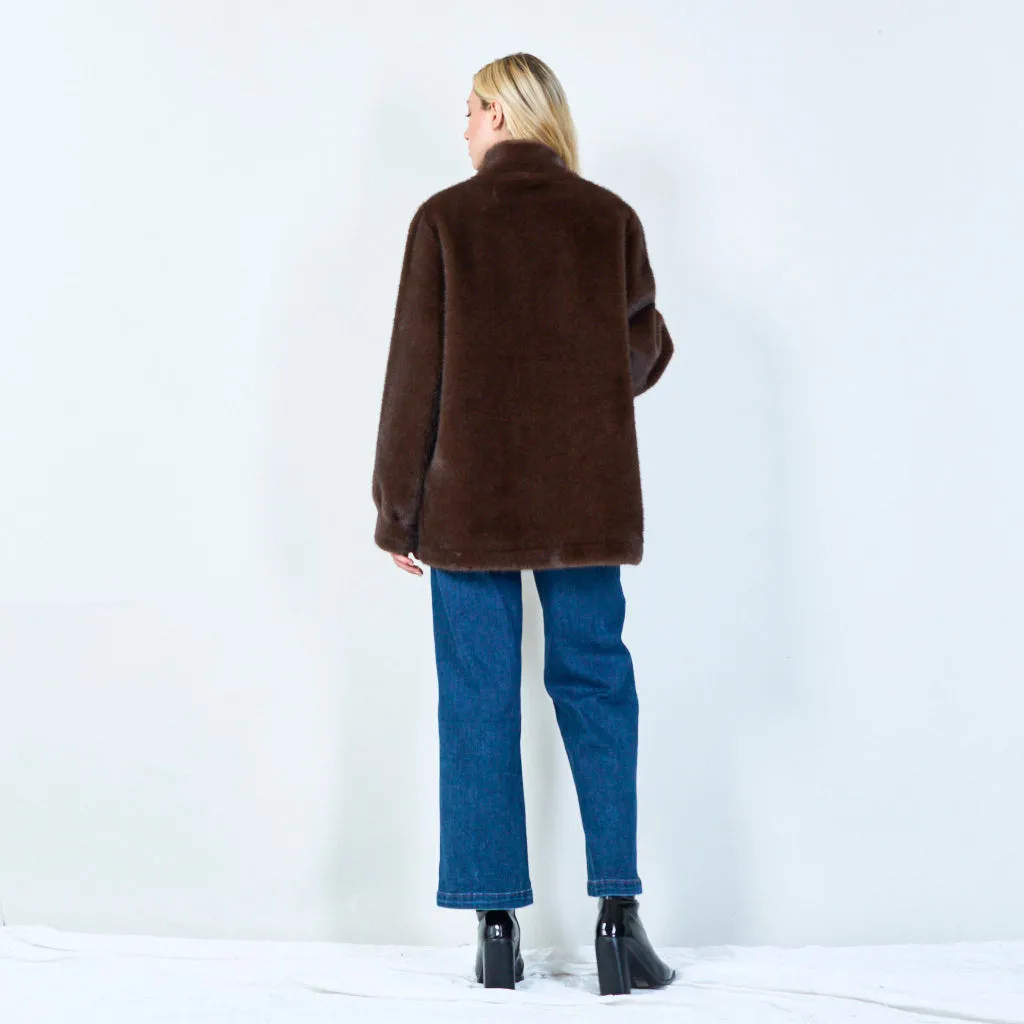 Elegant faux fur button-up coat wholesale