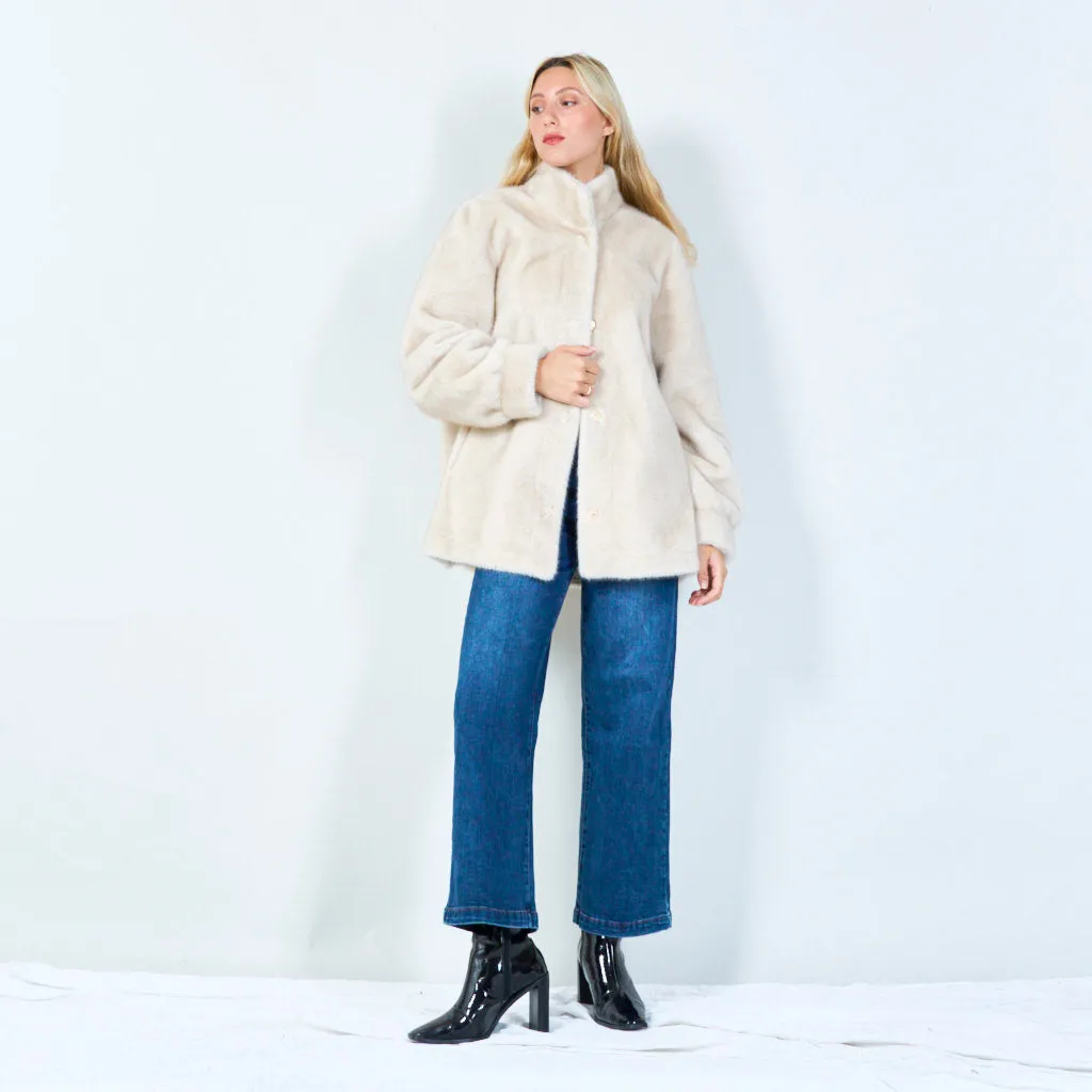 Elegant faux fur button-up coat wholesale