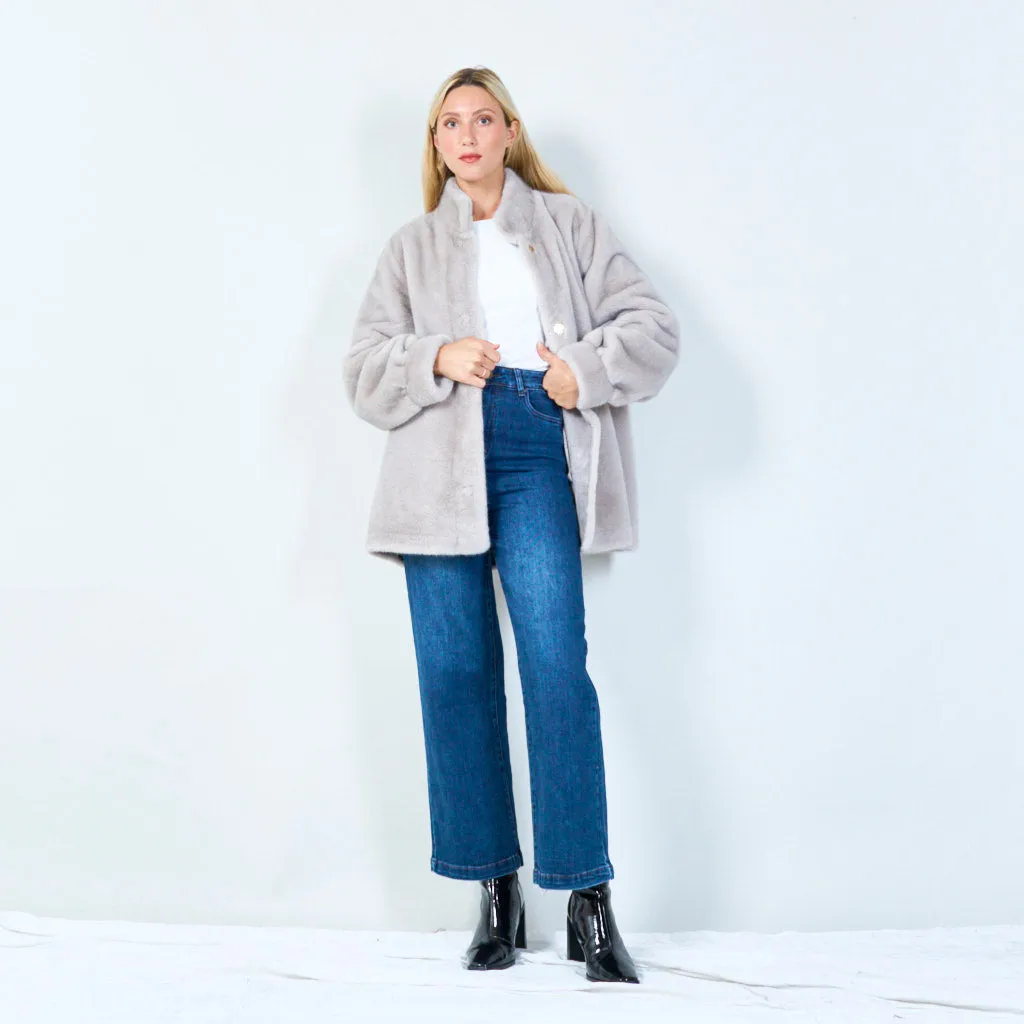 Elegant faux fur button-up coat wholesale