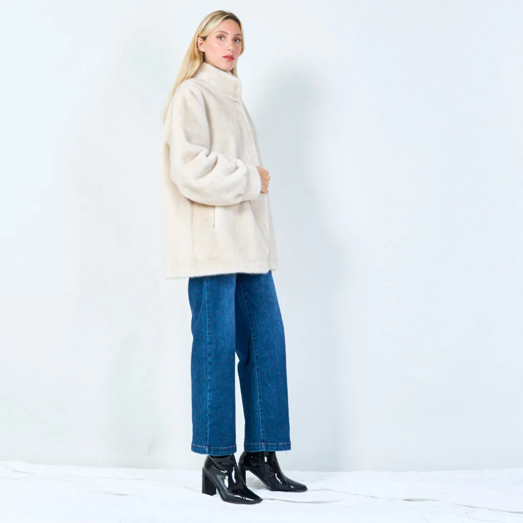 Elegant faux fur button-up coat wholesale