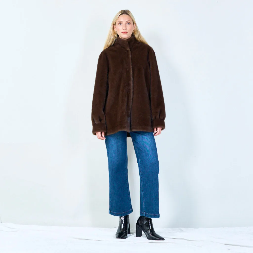 Elegant faux fur button-up coat wholesale