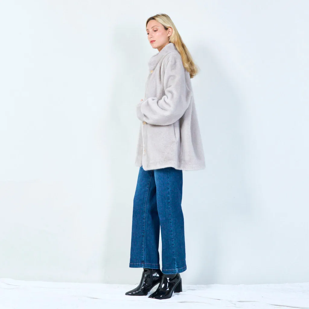 Elegant faux fur button-up coat wholesale