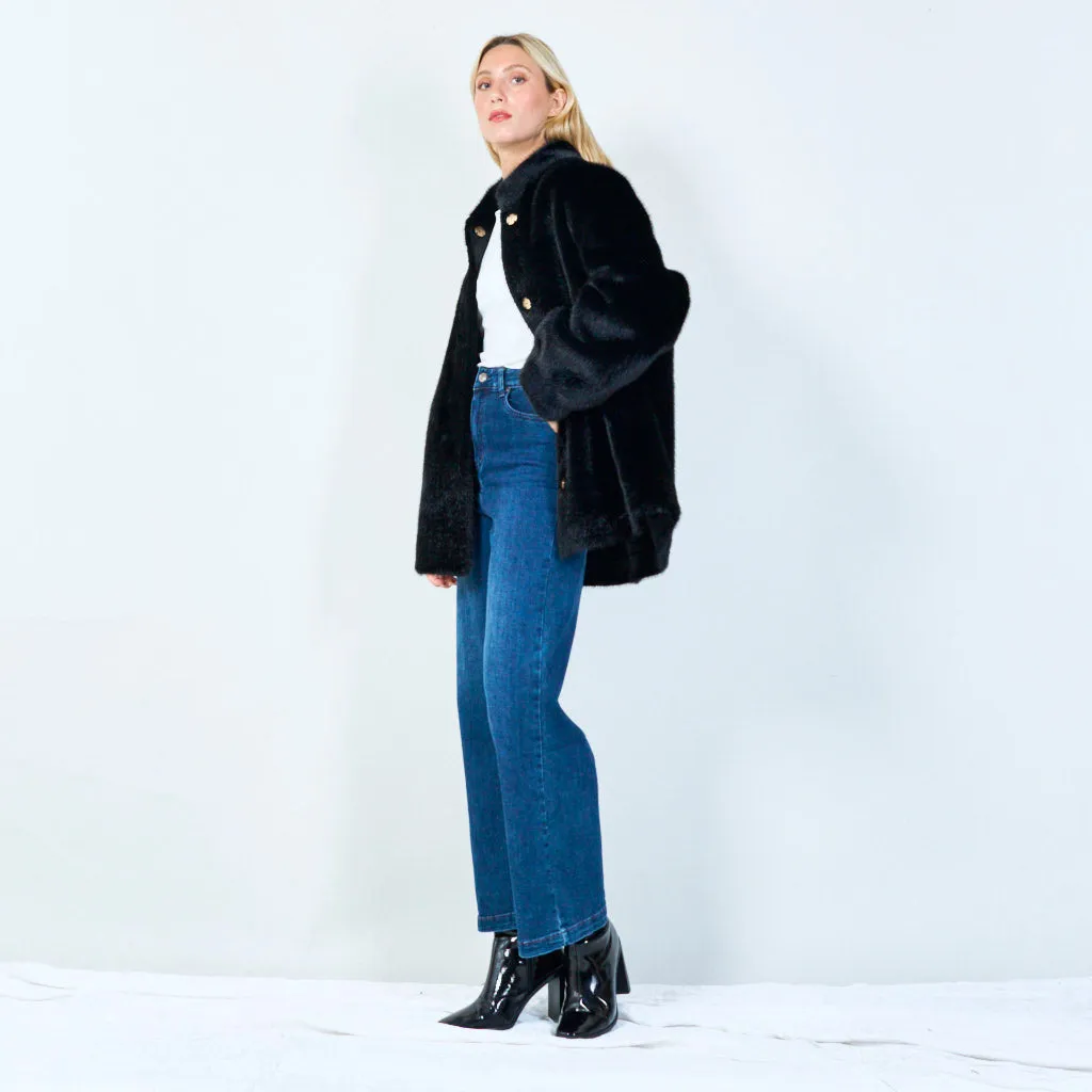 Elegant faux fur button-up coat wholesale