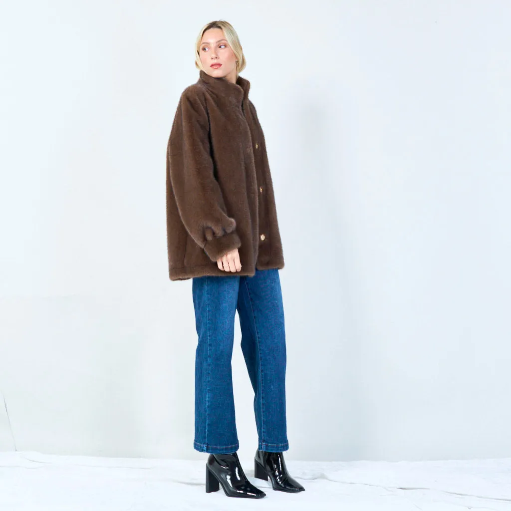 Elegant faux fur button-up coat wholesale