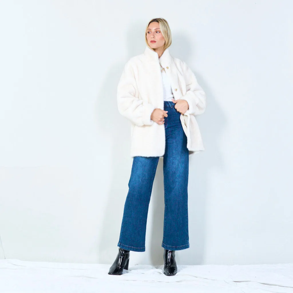Elegant faux fur button-up coat wholesale