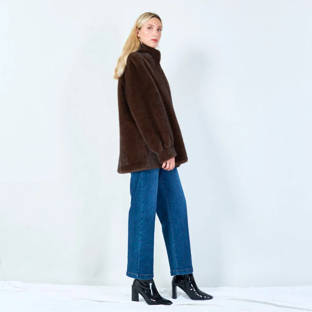 Elegant faux fur button-up coat wholesale