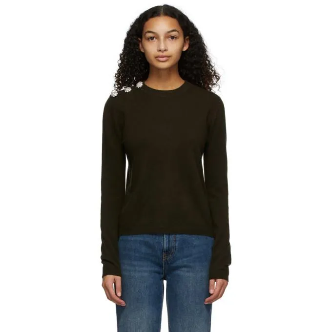 GANNI Khaki Cashmere Crewneck Sweater