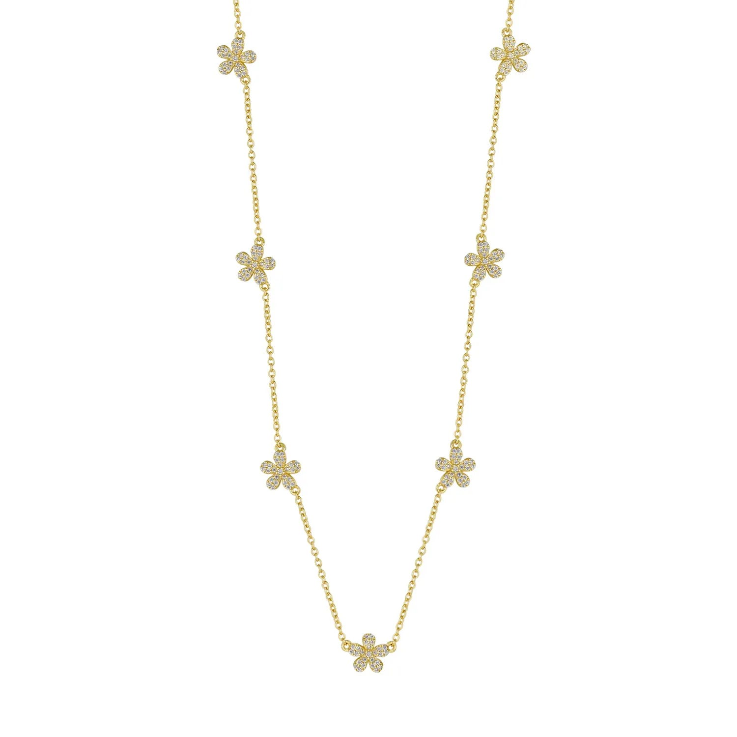 Gold Plated Sterling Silver Flower Station Necklace