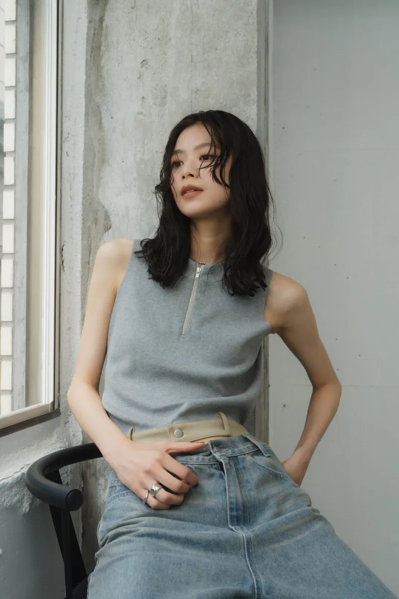half zip knit tank tops/2color