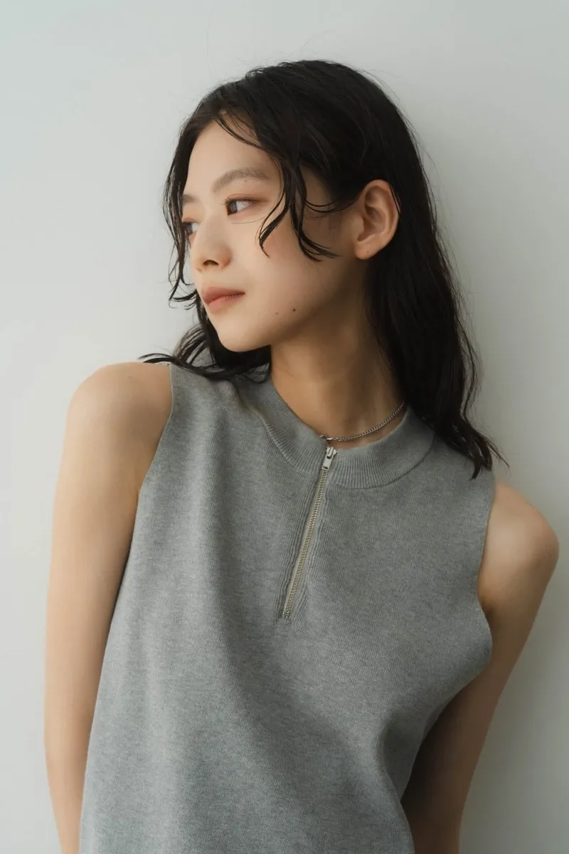 half zip knit tank tops/2color
