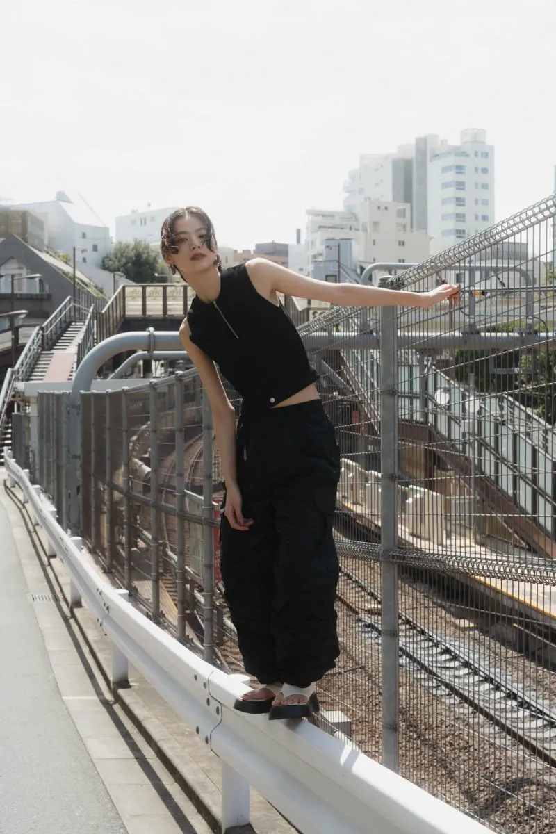 half zip knit tank tops/2color
