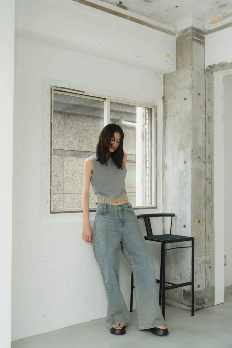 half zip knit tank tops/2color