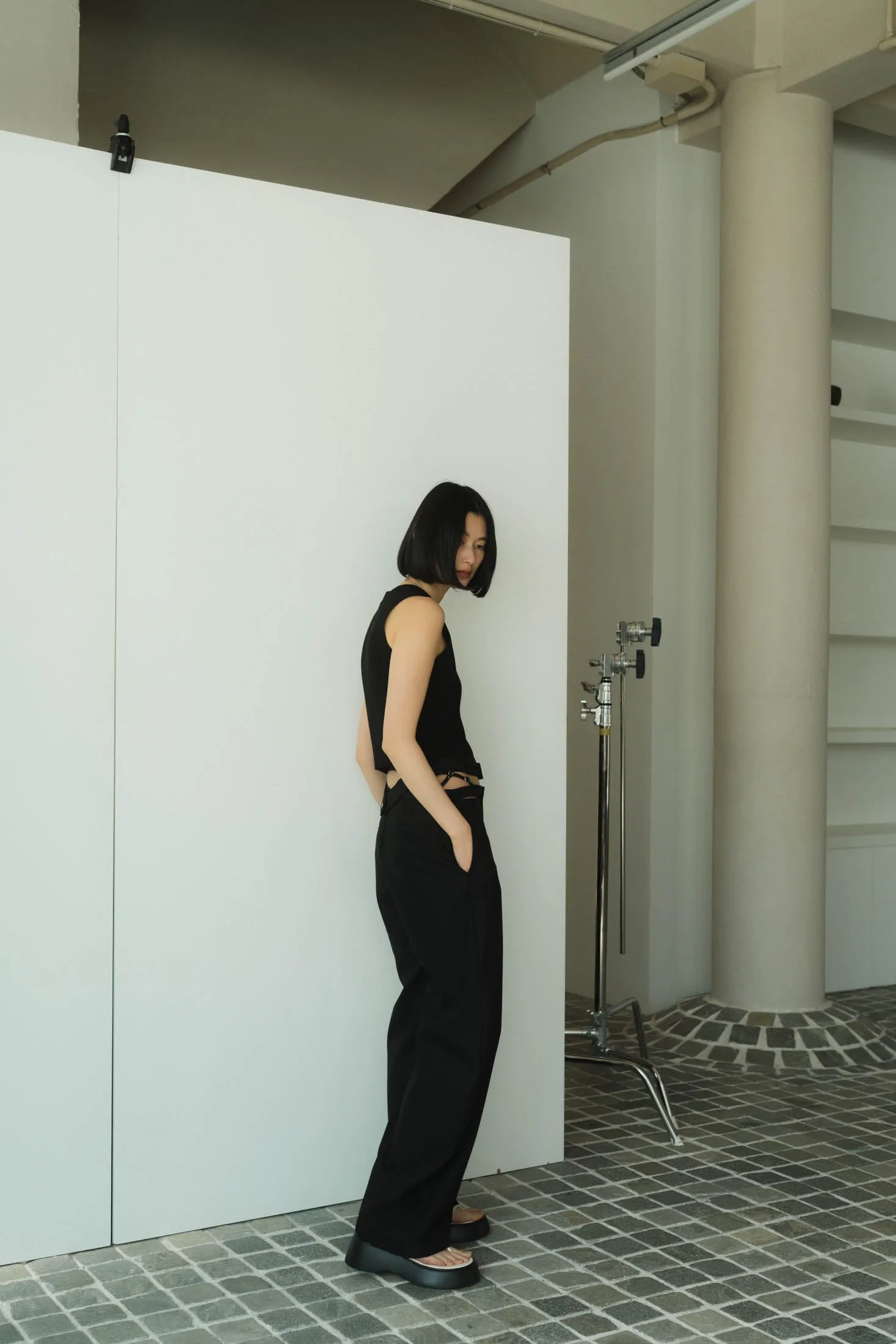 half zip knit tank tops/2color