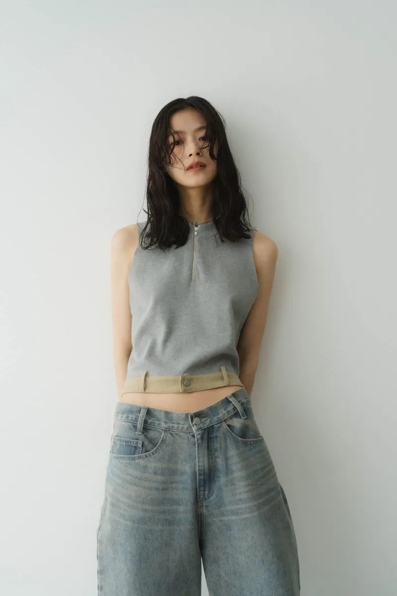 half zip knit tank tops/2color