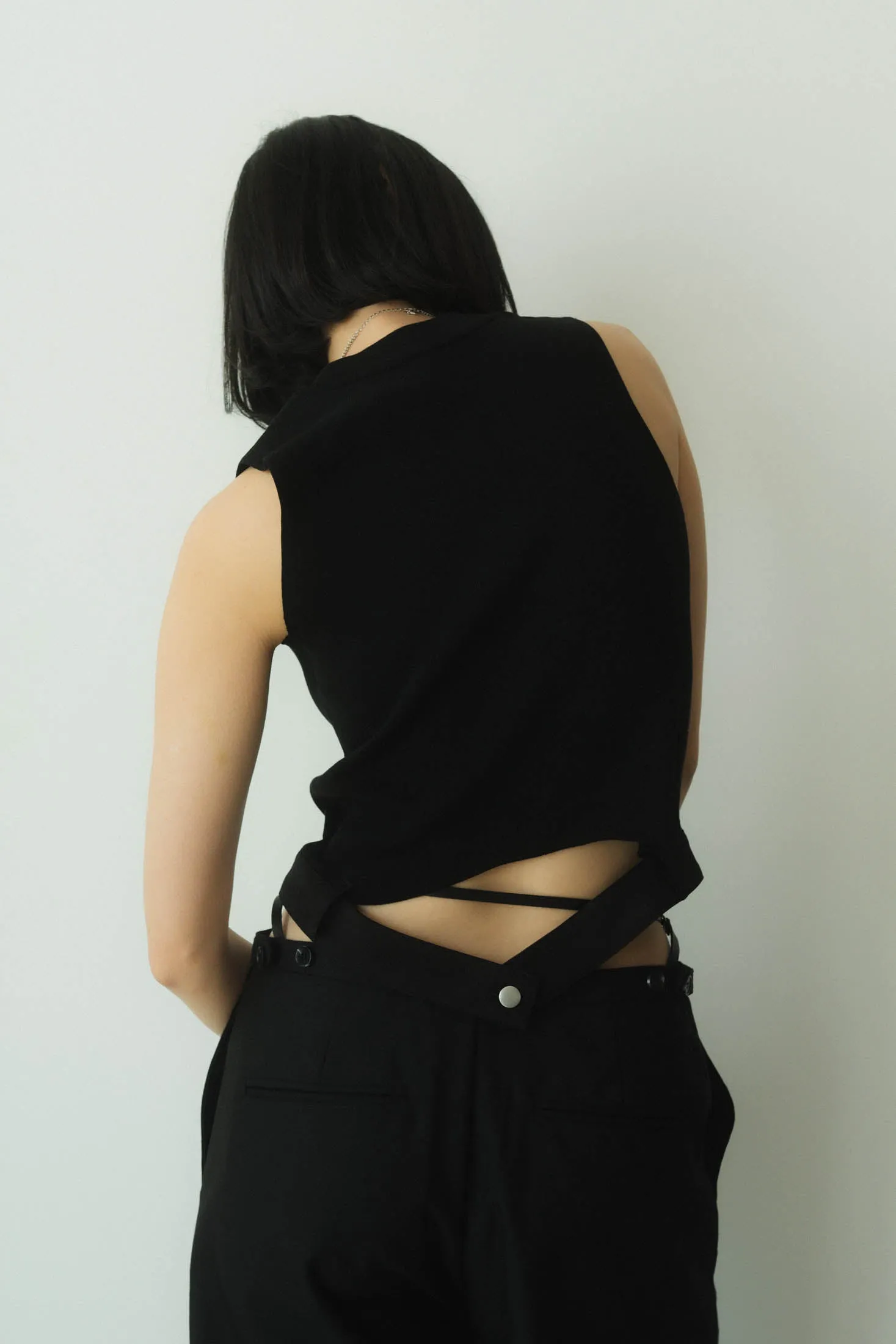 half zip knit tank tops/2color