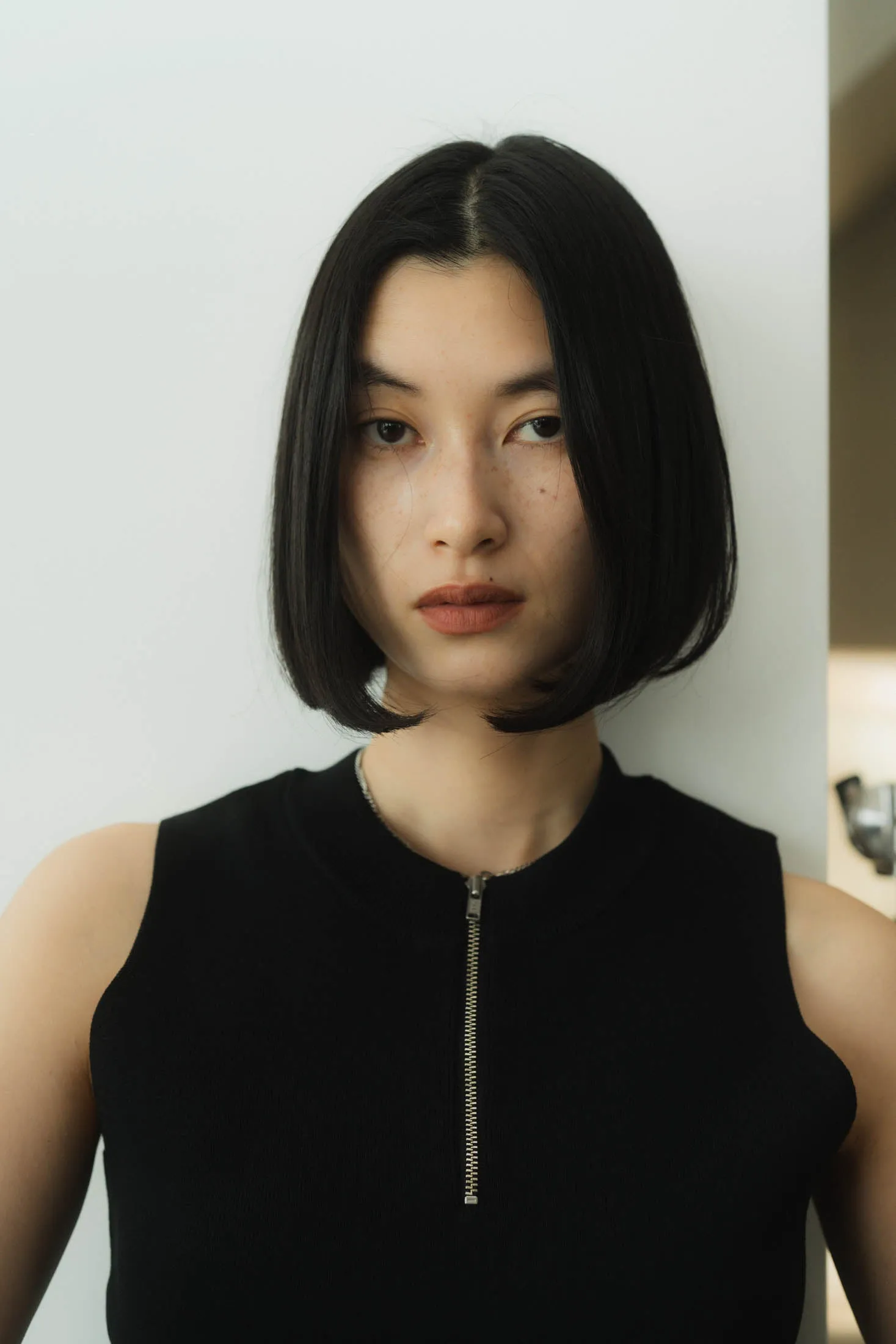 half zip knit tank tops/2color