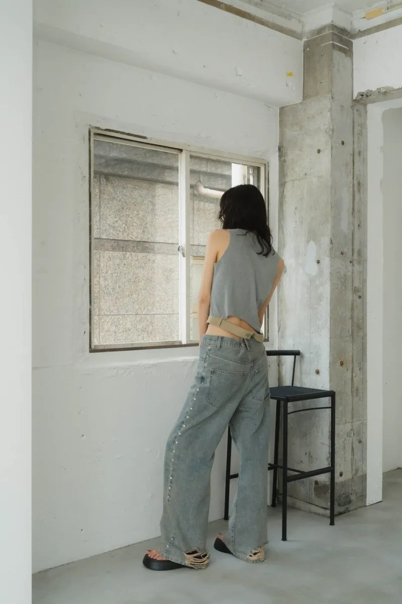 half zip knit tank tops/2color