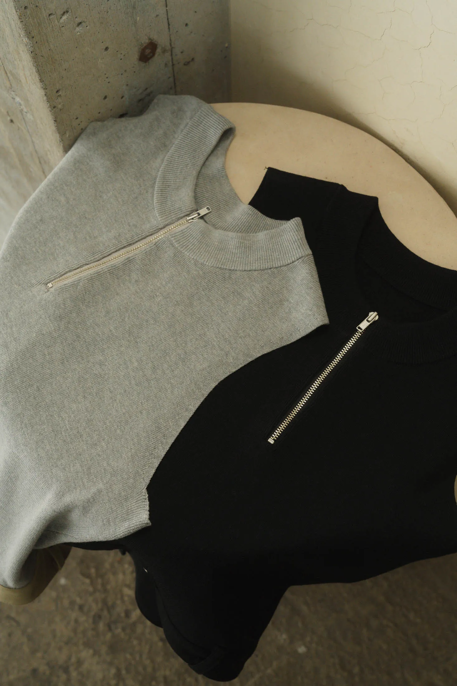 half zip knit tank tops/2color