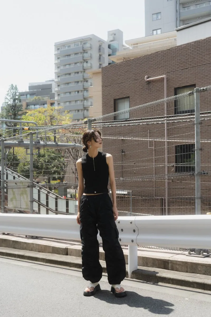 half zip knit tank tops/2color