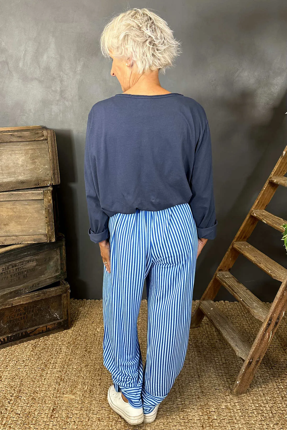 Jacinda Stripe Cotton Trousers Blue