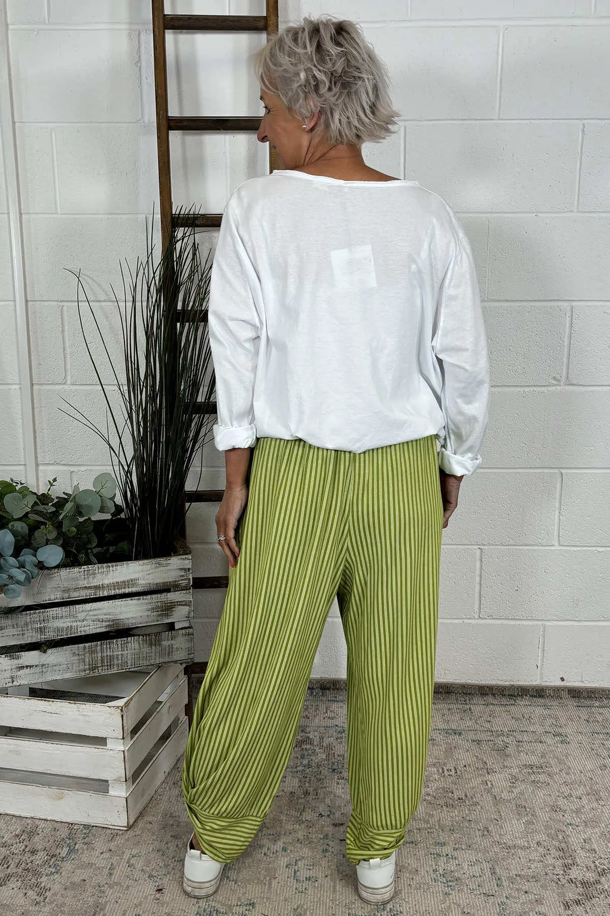 Jacinda Stripe Cotton Trousers Olive