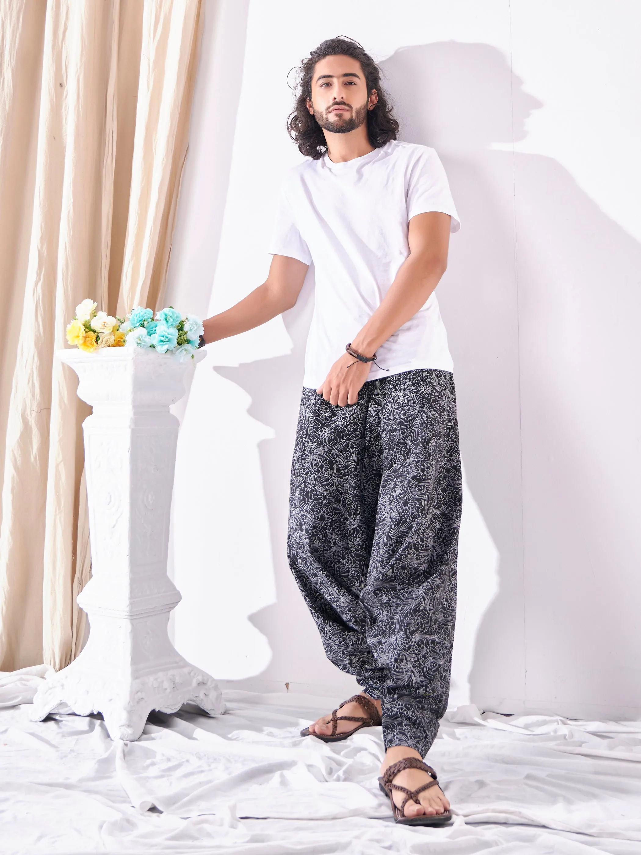 Men's Ankled Floral Print Hippy Harem Boho Pant For Travel