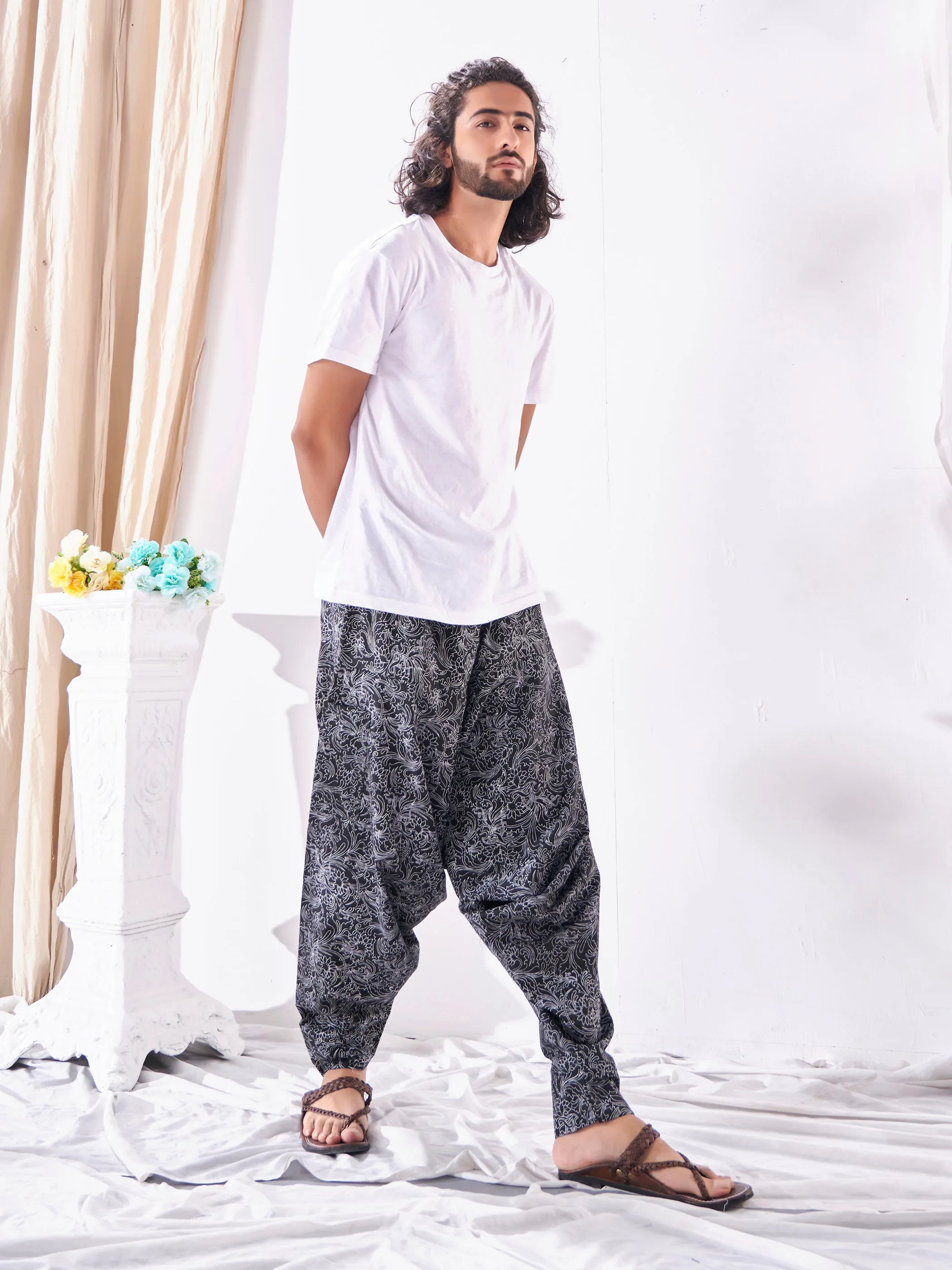 Men's Ankled Floral Print Hippy Harem Boho Pant For Travel