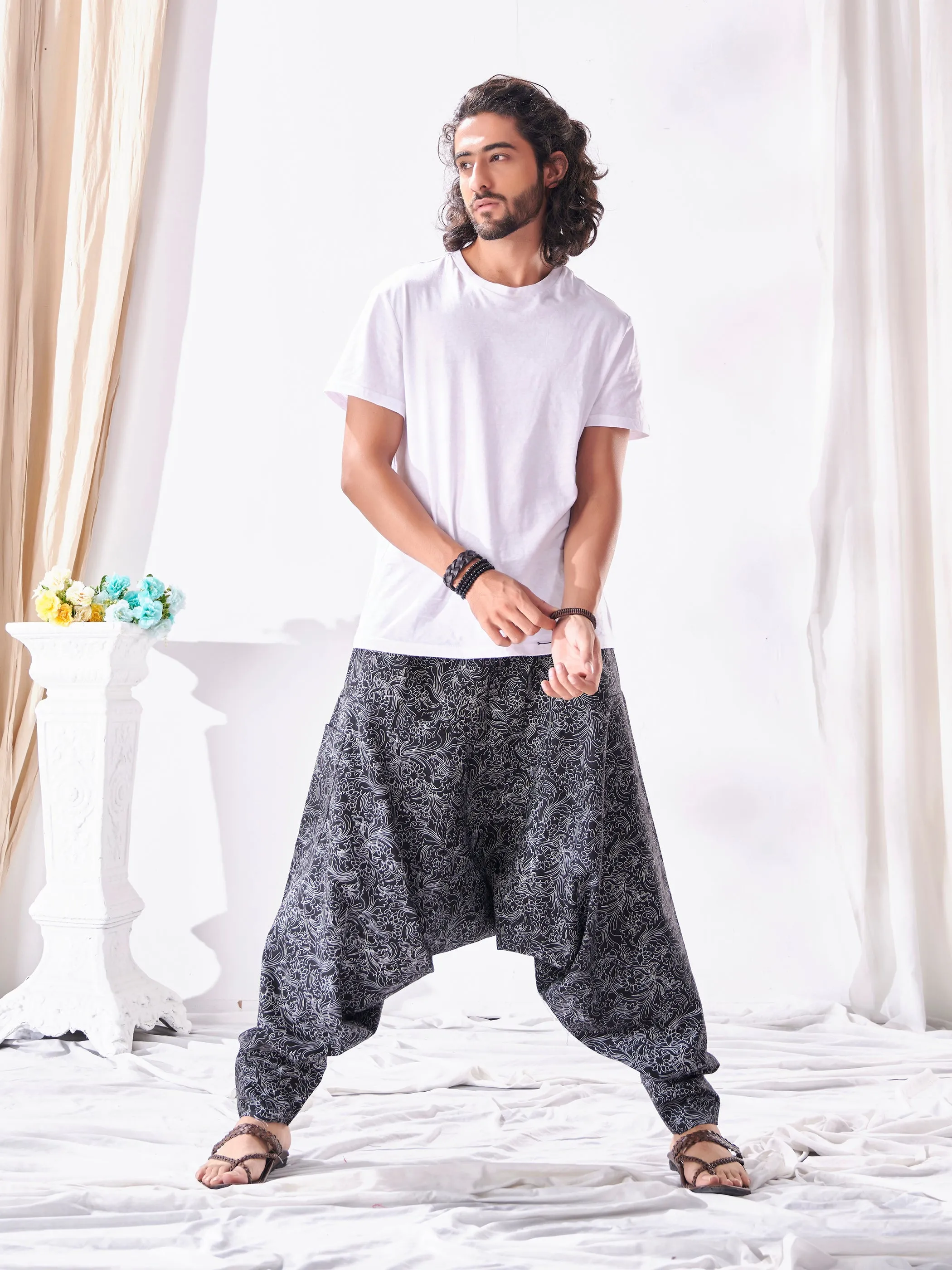 Men's Ankled Floral Print Hippy Harem Boho Pant For Travel