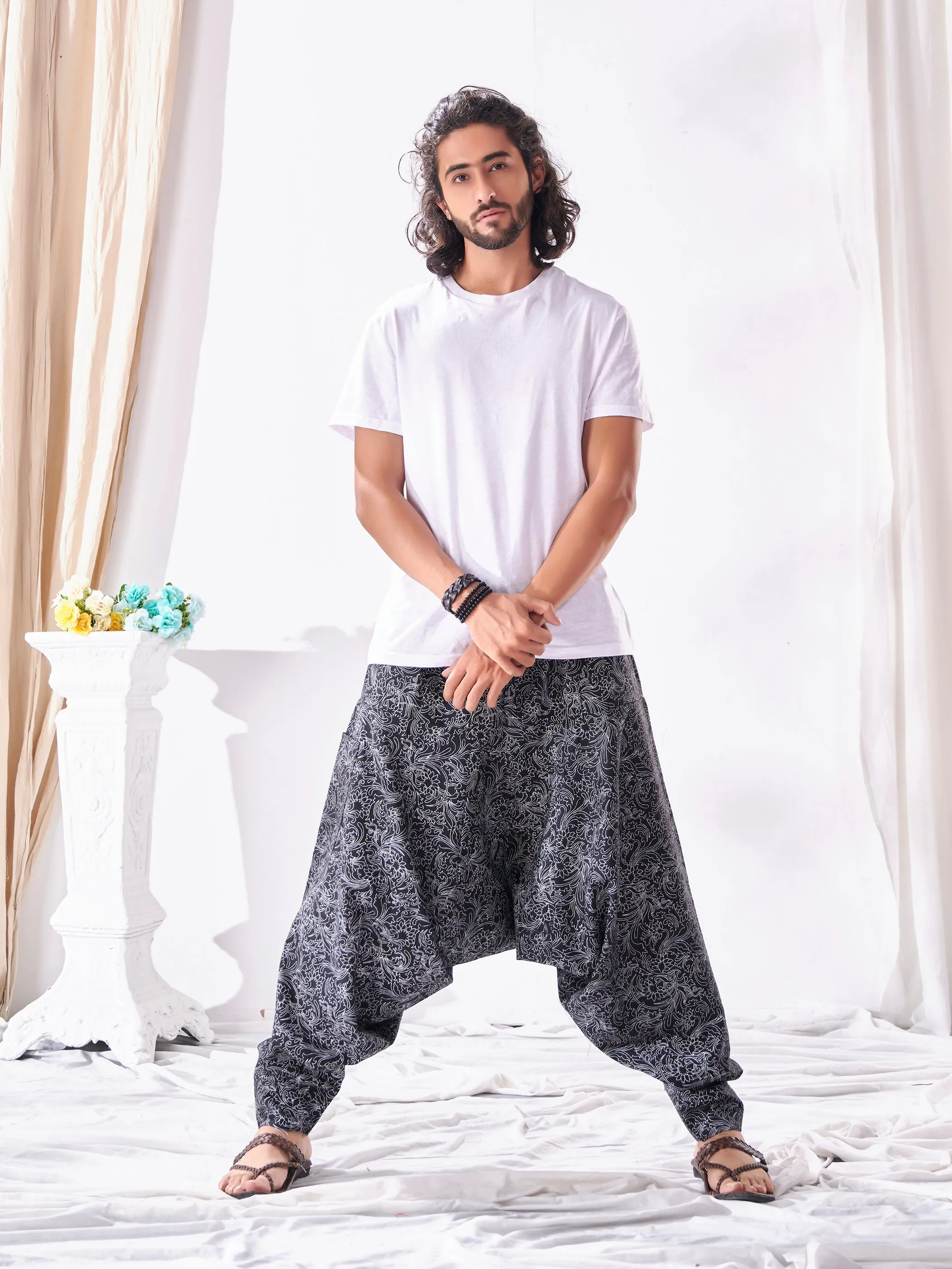Men's Ankled Floral Print Hippy Harem Boho Pant For Travel