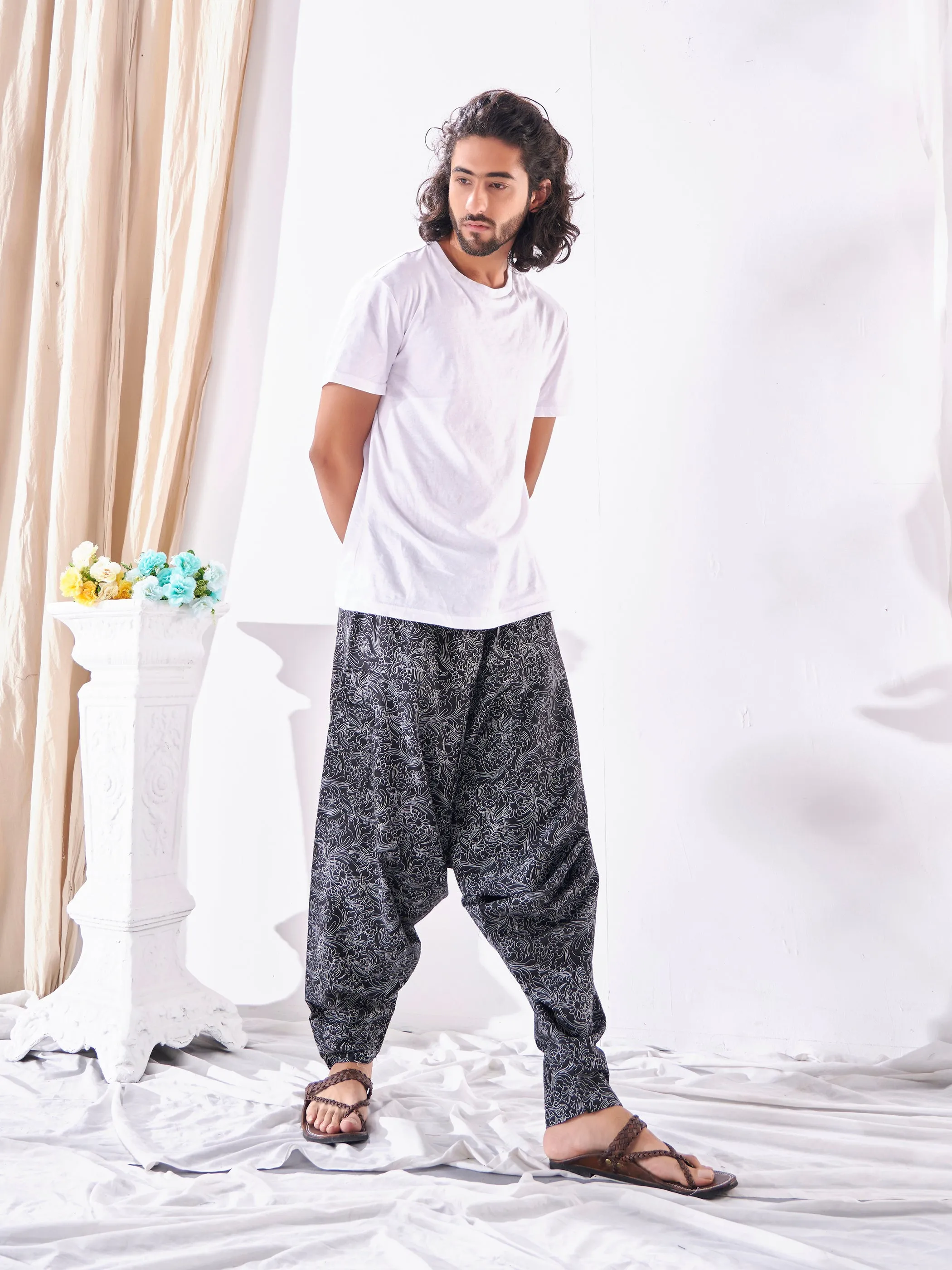 Men's Ankled Floral Print Hippy Harem Boho Pant For Travel