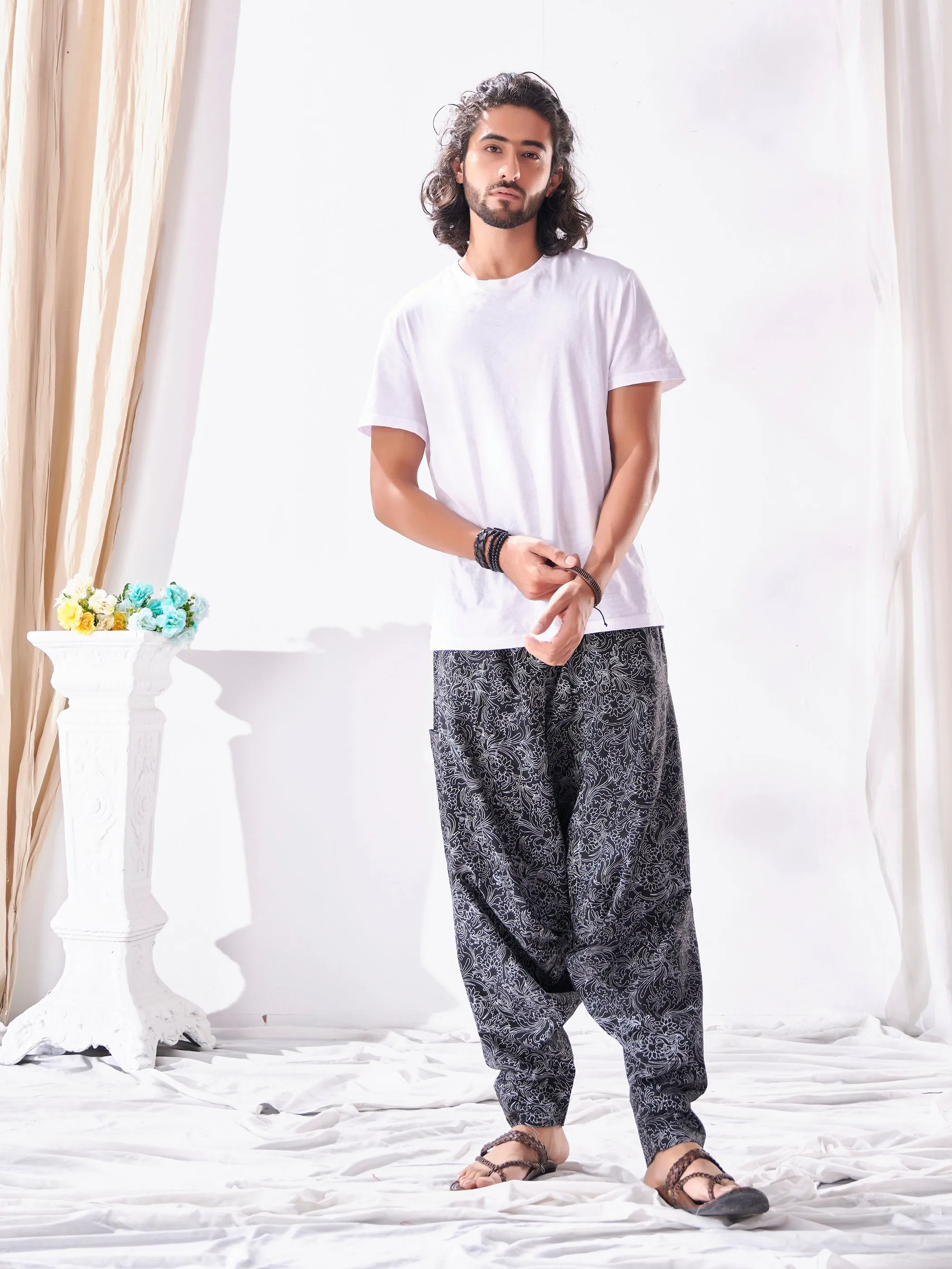 Men's Ankled Floral Print Hippy Harem Boho Pant For Travel