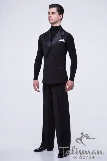 Men's classic ballroom dance vest, double-breasted, trimmed with satin