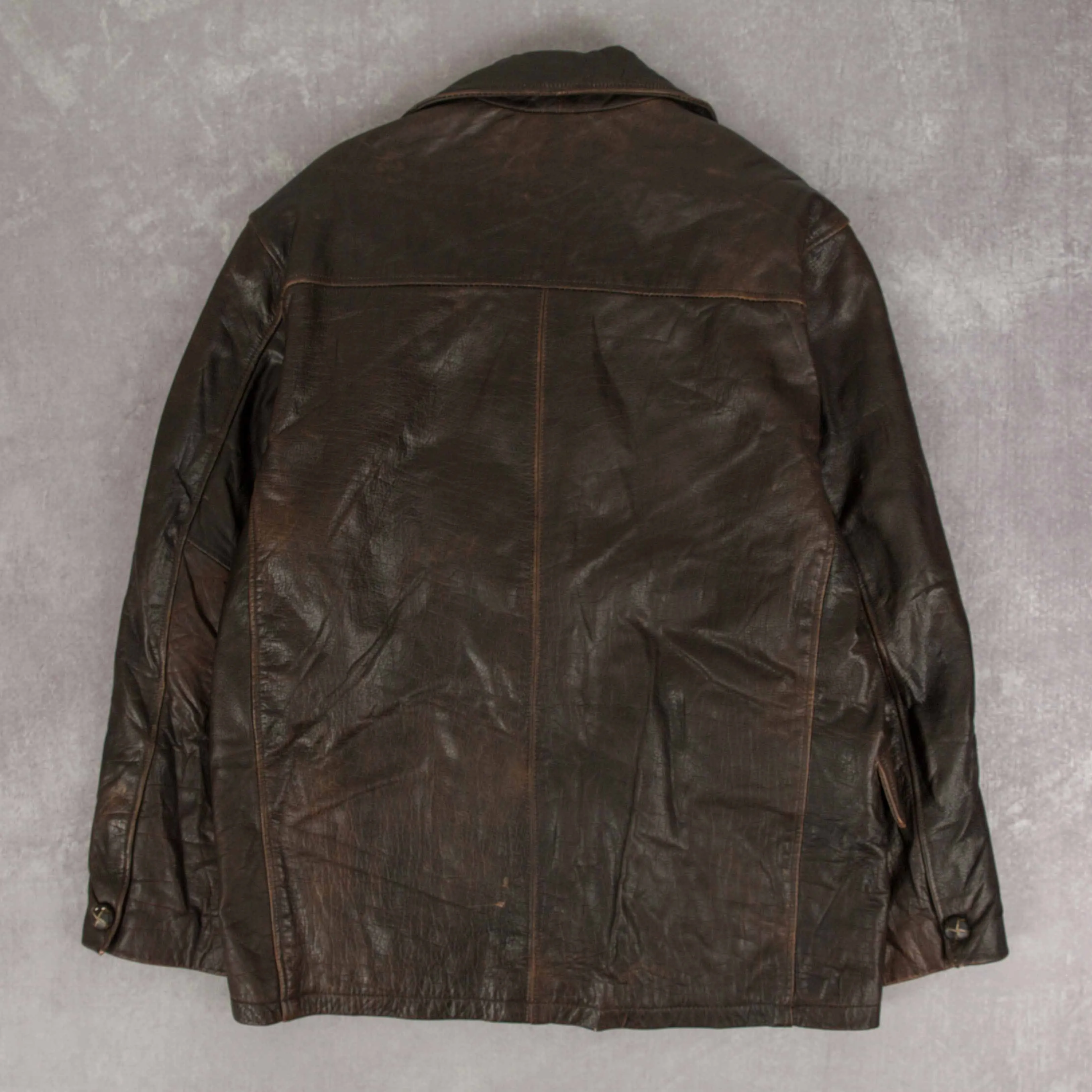 MEN'S VINTAGE 1990S LEATHER TRENCH JACKET - MEDIUM