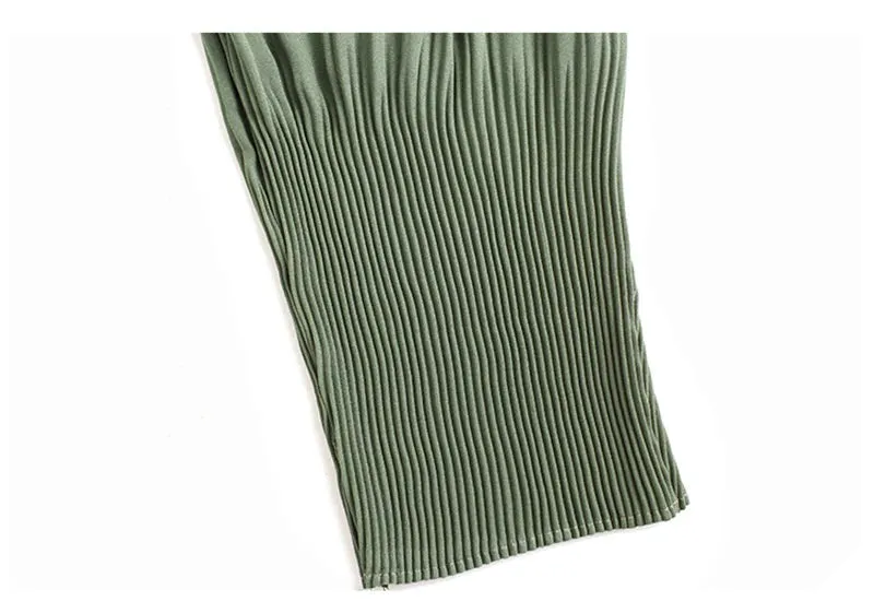 Pleated Casual Harem Pants Ankle Length Elastic Waist Green