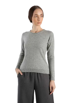 Roll neckline pure cashmere sweater in grey colour