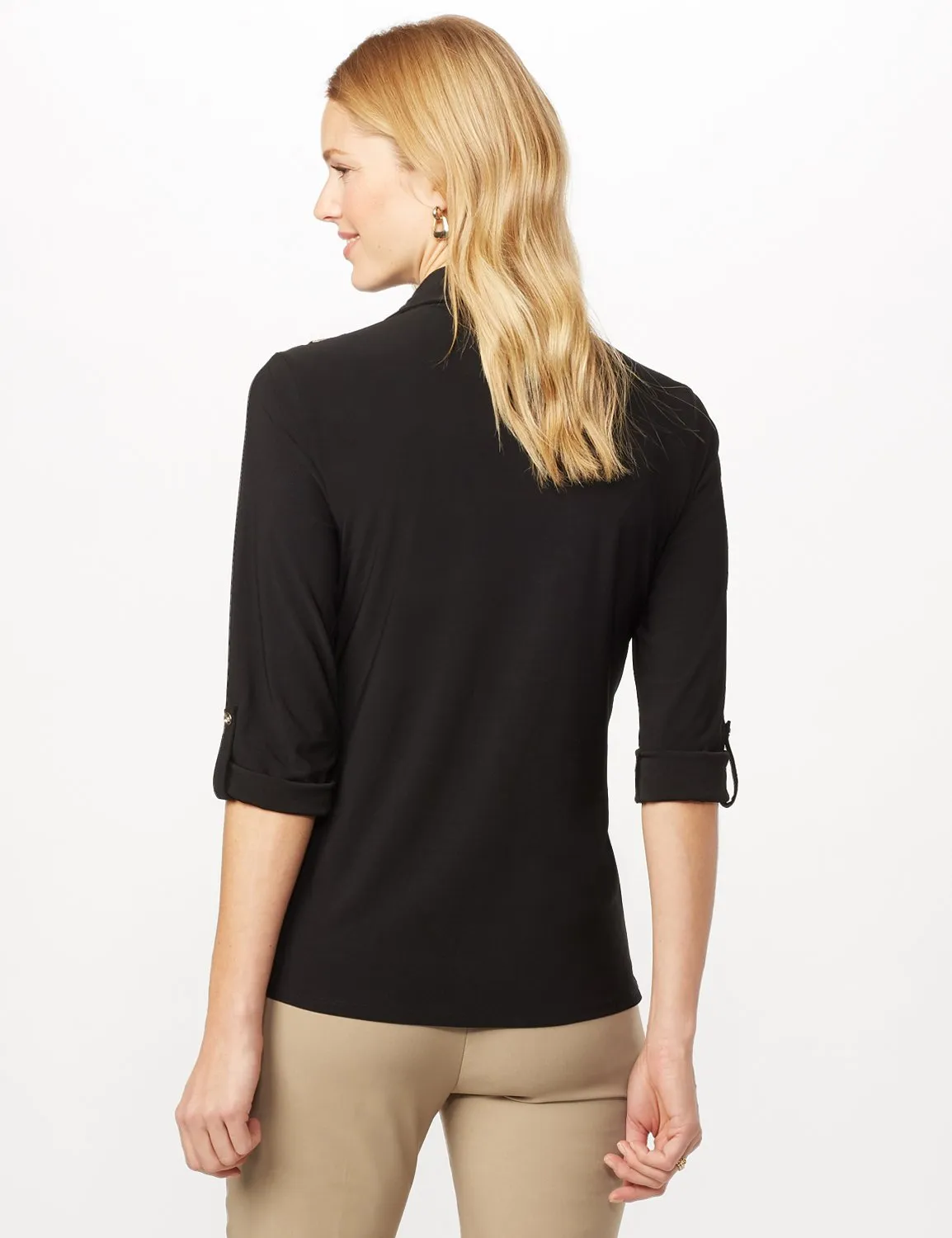 Roll Tab Sleeve Two Pocket Popover Top