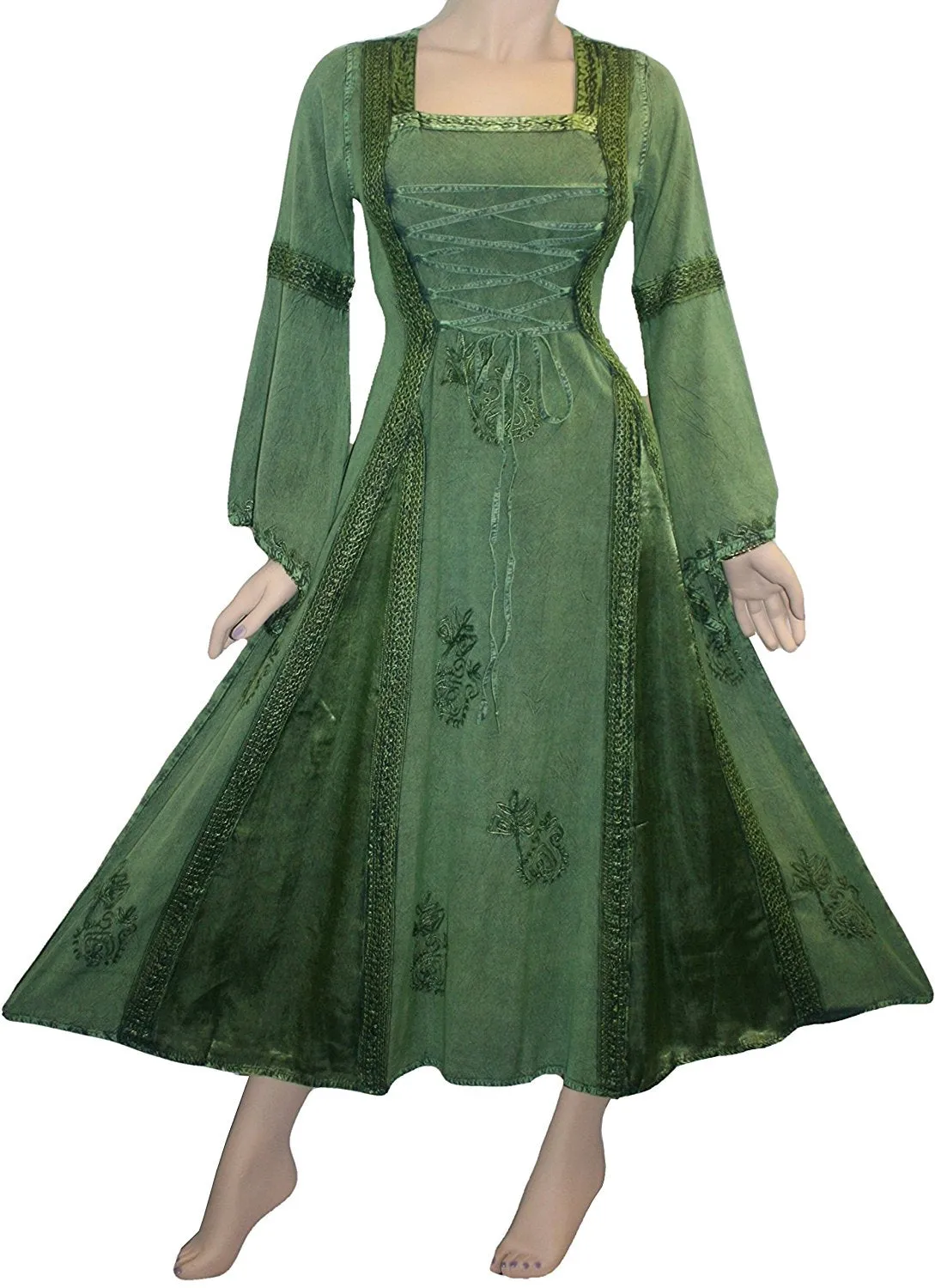 Roman Medieval Corset Satin Embroidered Bell Sleeve Dress 001